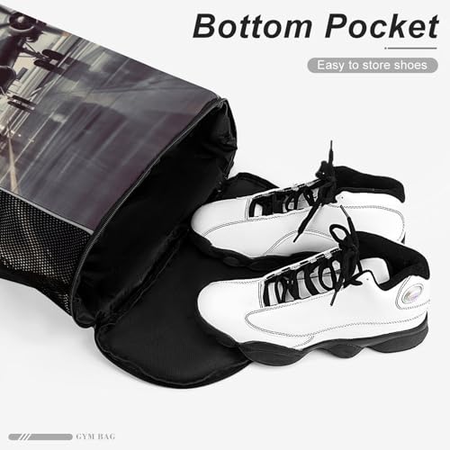 Waterproof Drawstring Gym Backpack with Shoe Compartment & Wet-Proof Pocket - Lightweight 28L Airplane Art Sports Backpack Travel Workout String Bag for Yoga Swim4