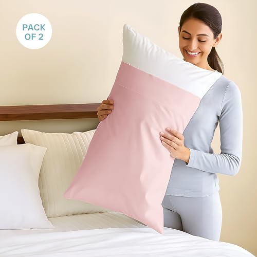 Image of Blue Dahlia 100% Cotton, Standard Size Pillow Covers (18 inch x 28 inch), Set of 2 Pillow Covers, Silky Smooth Feel, 1000TC Solid Pillow Covers, Colour: Soft Pink