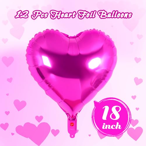Image of 12 Pcs Rosered Heart Balloons,18 Inch Heart Foil Balloons Love Balloon Valentine Balloon for Birthday Party Wedding Engagement Party Baby Shower Valentine Day Decorations