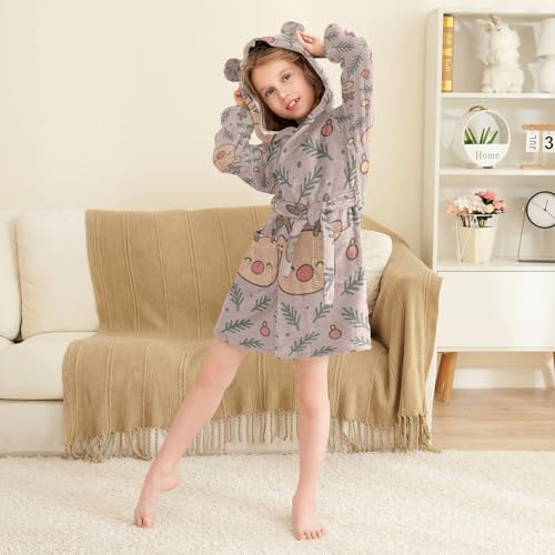 Kids Bath Robe Girls Seamless Reindeer Pattern Hooded Bathrobe For Girls4