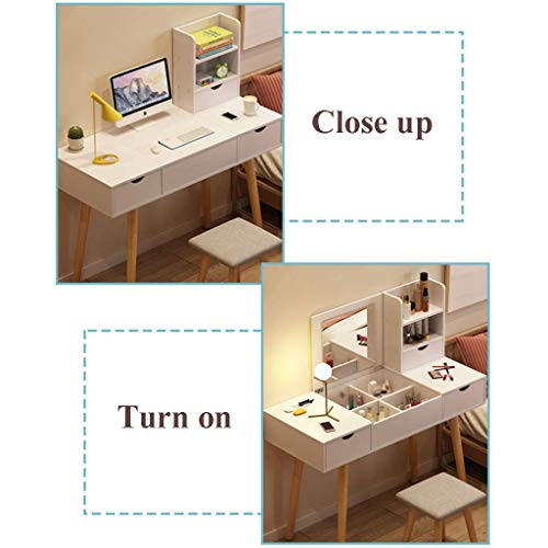 Mesa de maquillaje de madera resistente con taburete y cajones dobles 3