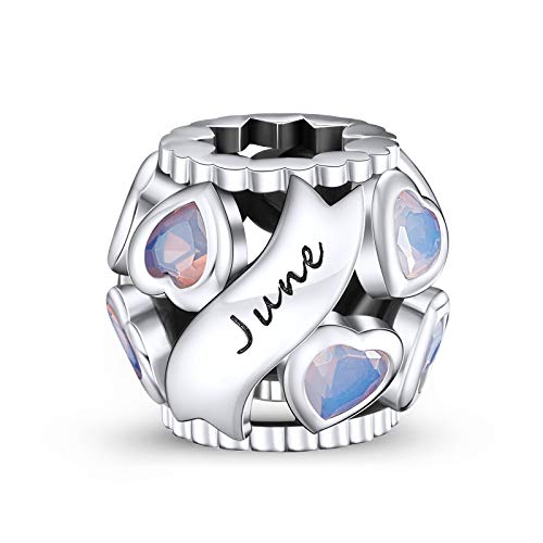 NINGAN June Birthstone Birthday Charm for Bracelet-925 Sterling Silver Bead, Love Heart Charms for Jewelry Making fits Pandora Charms Clearance Bracelets and Necklaces for Women Girl