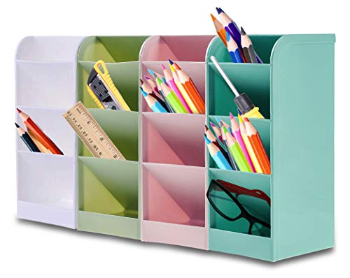 Organizador de Bolígrafos, Speyang Compartimentos Soporte para Bolígrafo, Organizador de Bolígrafos Escritorio, Portalápices Multifuncional(Azul / Verde / Rosa / Blanco) Cover