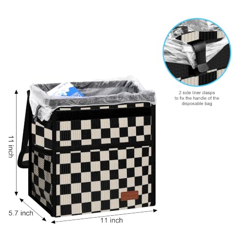Image of Femuar Leak Proof Car Trash Can with Lid, Collapsible Hanging Waterproof Car Trash Bag with Mesh Pocket for SUV Front Seat Headrest, Large /Black White Plaid