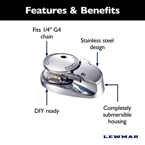 Image of Lewmar V700 12V Vertical Windlass for 1 /4 inch G4 Chain, Fall Safe Gypsy, Maximum pull 700 lbs., 316 Stainless Steel Construction, IP67 Rated Housing, For Powerboats and Sailboats 20'-30' - 2020201176