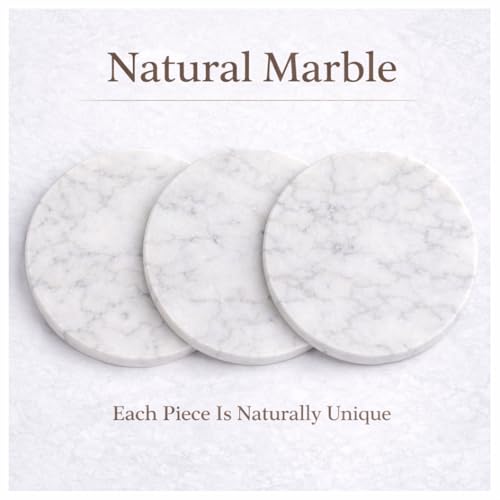 Image of Round Marble Cheese Tray, White, 11x11x0.5 Inches | Multi-Purpose, Cutting Board, Non-Slip Feet, Scratch Protection, Easy To Clean