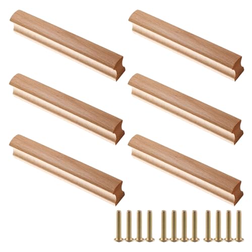 6 Piezas Tirador Madera, Tiradores De Madera Para Armario Con Tornillos, Tiradores Para Cajones, Mueble De Cocina De Madera Maciza Con Tiradores, Distancia Entre Agujeros 160 Mm, Para Armarios, Baños