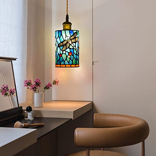 Petite lampe suspendue vitrail tiffany poésie libellule e27