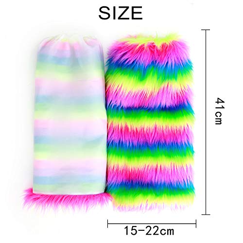 Zecmos Leg Warmer Women Faux Fur Fuzzy Long Boots Shoes Cuff Cover Warm Costume Rainbow #TOP1