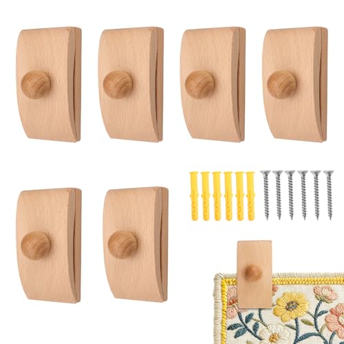 Jinzhenhong Lot de 6 cintres muraux en bois pour tapisserie, courtepointe pour tentures murales, pinces de suspension de couvertures, pinces murales en bois...