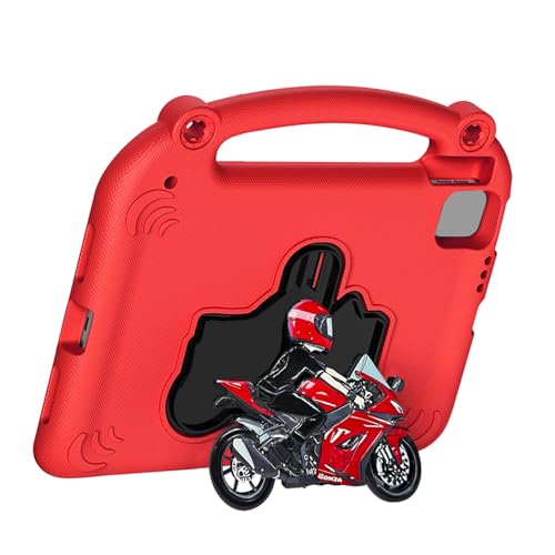 Funda para tableta infantil antichoque en color rojo con divertido diseño de moto