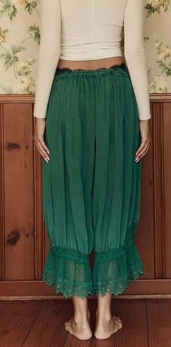 Image of NUFIWI Women Ruffle Long Bloomer Y2k Lace Trim Pettipants Pantaloons Mid Rise Cropped Pajama Pants Under Dress Slips