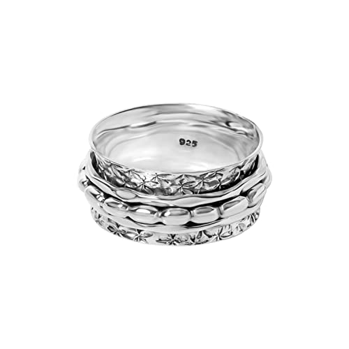 PHNX 925 Sterling Silver Spinner Ring for Women | Handmade Anxiety Relief Meditation Band | Textured Stress Relief Fidget Ring (5.5)