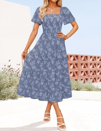Image of ZESICA Wedding Guest Dresses for Women Summer 2026 Boho Floral Midi Dress Flowy Beach Vacation Graduation Long Dresses