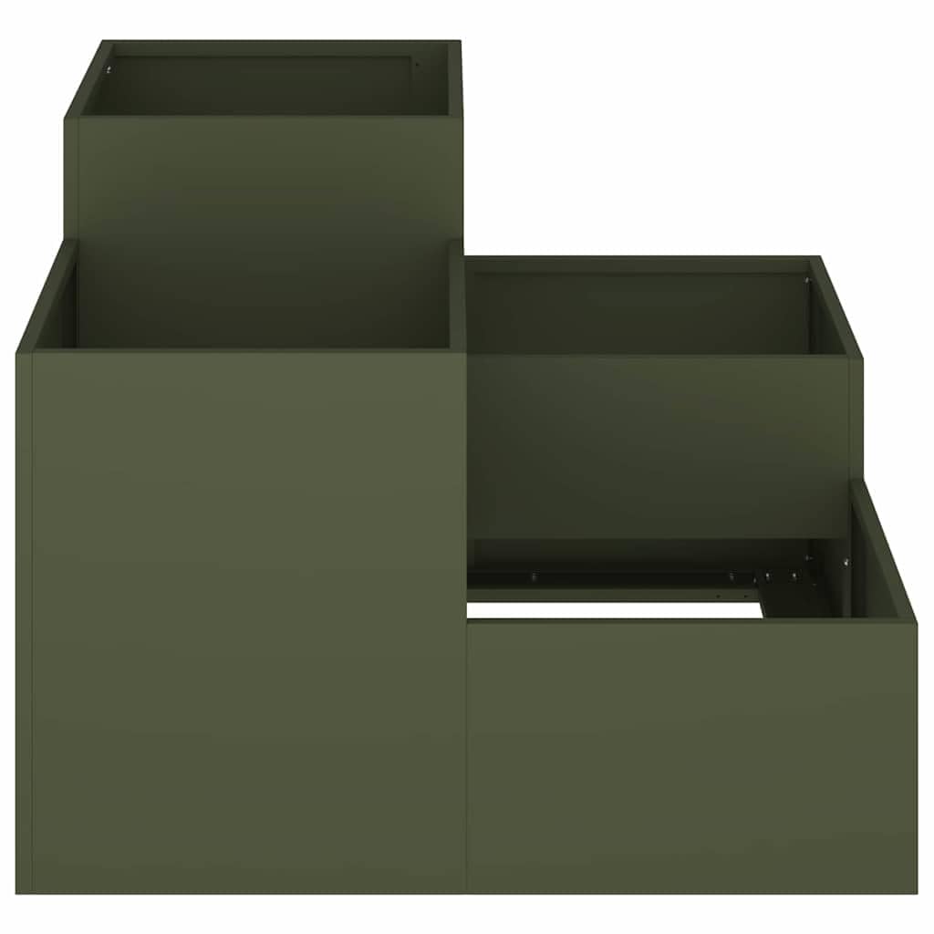 Doniczka ogrodowa oliwkowy 80 x 80 x 60 cm Stal nowoczesna metalowa prostokątna donica zewnętrzna odporna na UV na taras balkon łatwy montaż