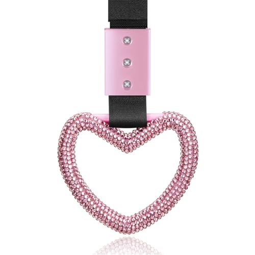 Image of Fabbay Bling Car Accessories Bling Heart Handle Ring Car Accessory for Women Hand Strap Drift Charm Rear Bumper Warning Ring Decor for auto Bus Interior Exterior Decoration (Pink, Heart Style)