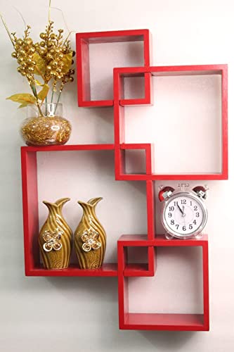 Irfan HANDICRAFTS Intersecting Wall Shelf for Wall Decoration/Wall Shelves Set of 4 Red/Wall Rack for Home Decor/Book Shelf for Office Decor Interlock Shelf for Kitchen/Bathroom IH.1261