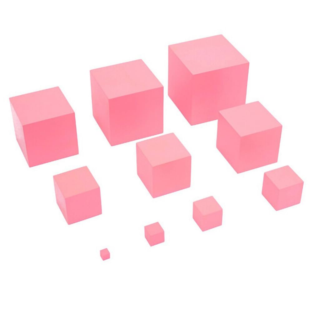 VICASKY Juguetes Montessori y Conceptos Matemáticos Torre Rosa 10 Piezas de Madera Natural para Desarrollar Discriminación Visual para Niños en Aprendizaje Montessori