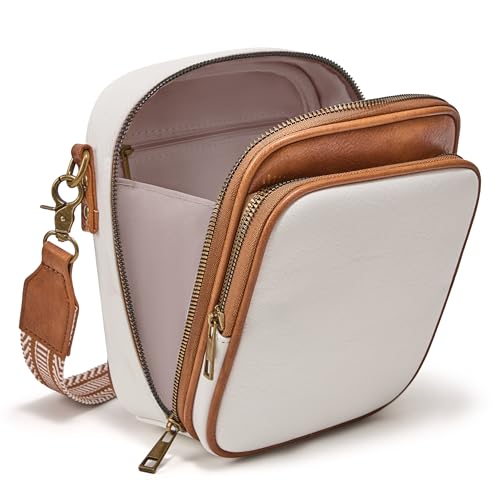 Small Vegan Leather Crossbody Bag for Women Men, Vintage Cross Body Shoulder Purse with Card Slots(Minimalist White)