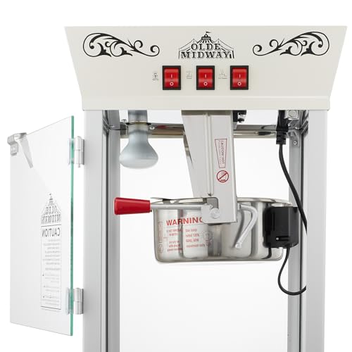 Olde Midway Movie Theater-Style Popcorn Machine Maker with Cart and 10-Ounce Kettle - Cream, Vintage-Style Popper on Wheels