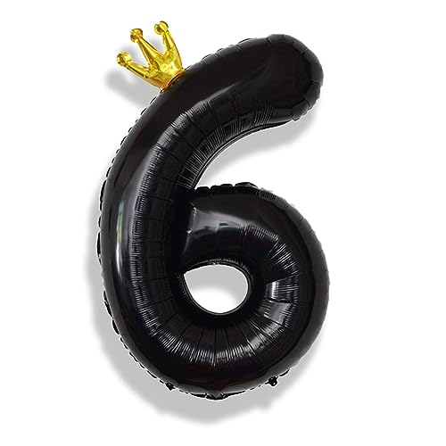 Image of Large Number 6 Balloons, Black 40 Inch Foil Number Balloon for Boys, Crown Self Inflating 0-9 Set Balloons for Girls 6th Birthday Party Decoration Anniversary Party Decorations kids Boys Supplies