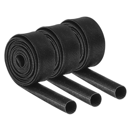 QUARKZMAN 3 Piezas Trenza de Manga de Cable de Aislamiento 1m-10mm ID Negro Trenzado de Fibra de Vidrio Recubierto de Silicona de Alta Temperatura para Protección de Cableado