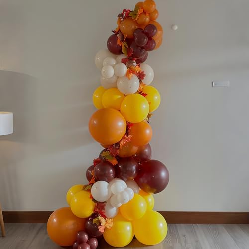 Image of Burnt Orange Brown Balloons, 12 Inch 35PCS Fall Balloons with Orange Brown Yellow Burgundy Maroon Latex Balloon for First Fall Baby Shower Thanksgiving Autumn Harvest Market Birthday Party Decorations