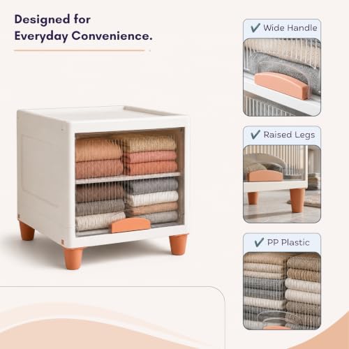 Image of HoopVool Foldable Storage Cabinet, Stackable Plastic Storage Box with Front Opening Door, Dustproof Organizer for Clothes, Toys, Books, Bathroom & Bedroom (1-Tier (33 X 38 X 33 CM))