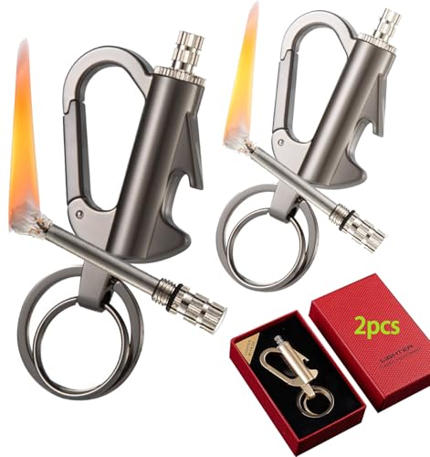 Lot de 2 allumettes permanentes, Porte-clés en métal, briquets à Silex, allumettes for Camping en Plein air, Survie d'urgence(Black+Silver)