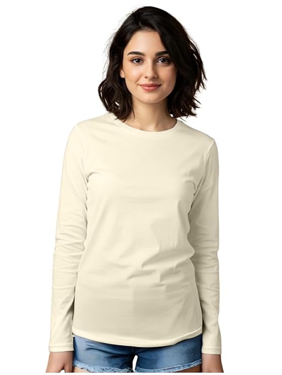 Image of JUNEBERRY Cotton Round Neck Regular Fit Plain Solid Full Sleeve T-Shirt Combo for Women (Pack of 3) (Available Colors: Black, White, Navy, Green,Swanwhite & Cork)