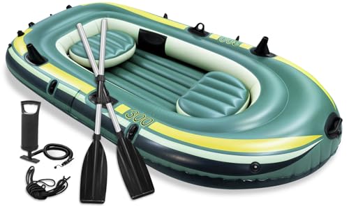 Caiaque Inflavel,Caiaque de Pesca, Caiaque 3 Lugares, Bote de Remo Inflável, Prancha de Remo Inflável com Acessórios, Bomba Manual, Trela, Caiaque em Verde com Remo de Alumínio