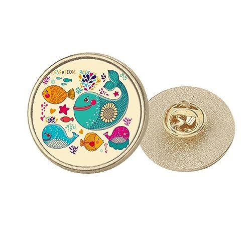 Broche ronde poisson coloré Celebration en métal doré, taille M pour accessoiriser une veste