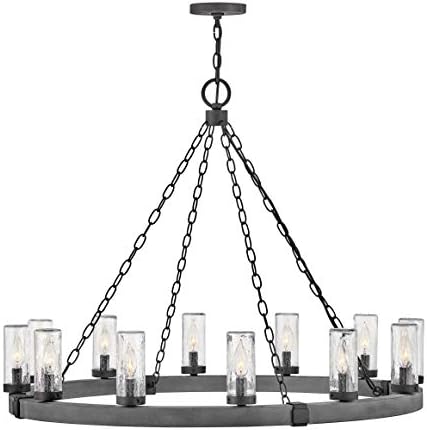 Hinkley Sawyer Twelve Light Large Outdoor Hanging Lantern, Aged Zinc