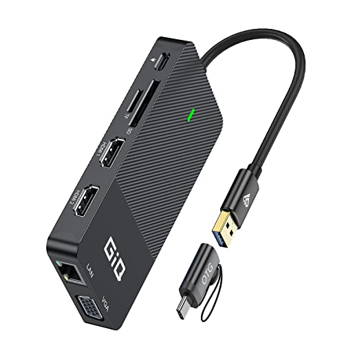 Usb Docking Station Giq Usb C Hub Usb 3.0 To Dual Hdmi Vga Adapter Triple Display Usb C Laptop Docking Station Dual Display Compatible For Macbook M1 Usb Dock-Black #TOP19