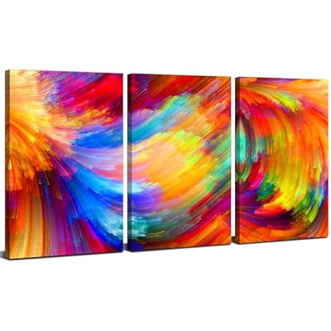 3 Piece Colorful Wall Art Modern Abstract Wall Decor Living Room Rainbow Cloud Pictures Prints for Bedroom Bathroom Aesthetic Posters Vintage Colors Palette Paintings Artwork Decoration 16x24” Cover
