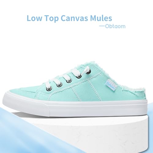 Image of Obtaom Women Canvas Mules Memory Foam Clipper Fashion Sneakers Comfortable Slip-On Mule Backless Holiday Shoes