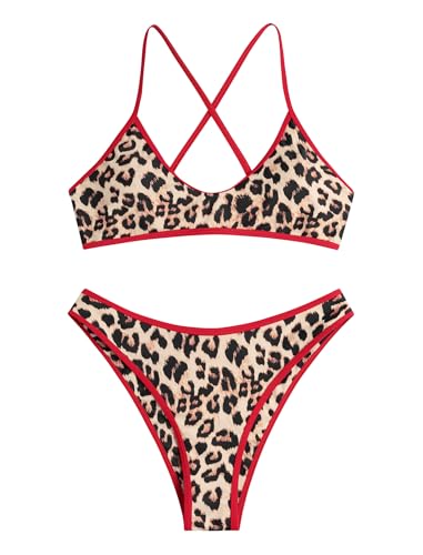 Image of ZAFUL Women's Tie Back Padded High Cut Bralette Bikini Set Two Piece Swimsuit