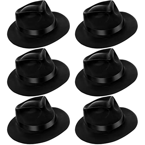 Jiuguva 6 Pcs Gangster Hat Plastic Gentlemen Hats Gangster Costume for Adult 1920s Accessories Party Decorations Men Women(Black)