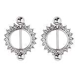 2 Pieces Nipple Gem Rhinestone Paved Circle Sunflower Daisy Shield Nipple Ring Barbell Ball Closure...