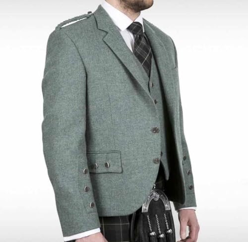 Lovat Green Scottish Crail Kilt Jacket with Waistcoat/Vest Men Wedding Jackets3
