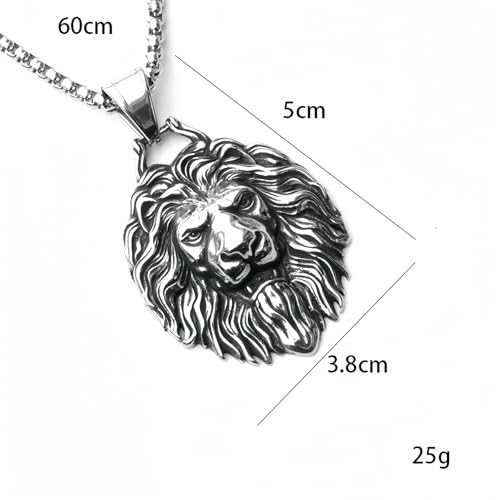 Unisex Stainless Steel Lion Head Pendant Necklace for Men Women,Titanium Steel King Lion Charm Jewelry Chain Necklace for Mens,Viking King Lion Protection Amulet Necklaces,24inch Chain4