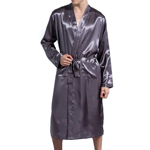 Men's Long Sleeve Robe Satin Bathrobe Soft Lightweight Summer Luxury Belt Pocket Mid-length Halloween2