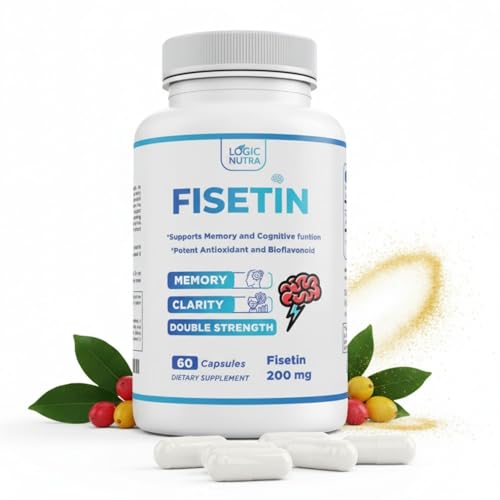 Fisetin Double Strength - 200 mg Capsules, 60 Count Introductory Offer only (Natural Bioflavonoid Polyphenols Supplement Similar to Apigenin, Luteolin, and Quercetin) Anti-Aging Support Senolytic