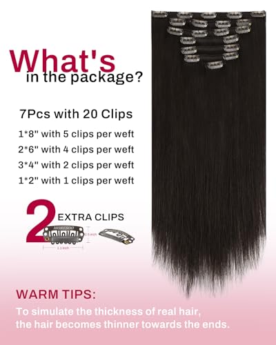 Image of Moresoo Brown Clip in Hair Extensions Dark Brown Hair Extensions Clip ins Real Human Hair Long Full Head 22 inch 120g /7pcs