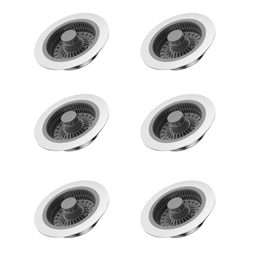 6 pcs 3 in 1 Kitchen Sink Strainer and Stopper Combo, Stainless-wrap Shell,Anti-Clogging,Universal Sink Strainer,for Standard 3-1/2 Inch Drain