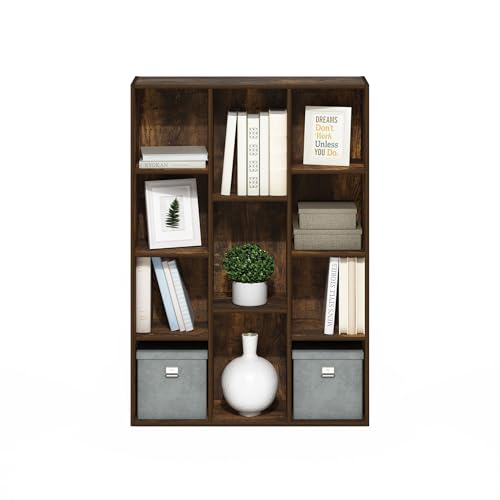 Image of Furinno LUDER Book Shelf, 11-Cube Bookshelf, Reversible Bookcase, 9.4 x 29.1 x 41.7, Easy Assembly, for Living Room, Bedroom, Home Office, Amber Pine