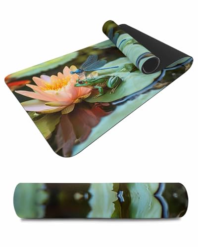 Debedcor Heat Proof Table Pads Waterproof Decorative, Rustic Frog Dragonfly Non-Slip Table Countertop Protector, Watercolor Lotus Botanical Insulation Mat for Kitchen Room, 40 x 12 Inches