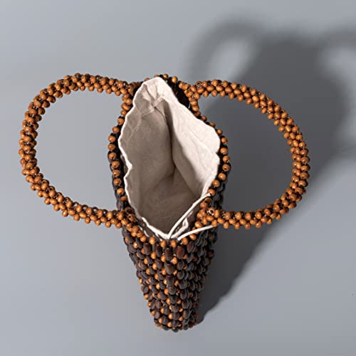 Bolso tote pequeño con cuentas de madera tejido miniatura 6