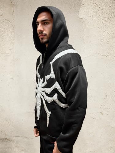 Unisex Gothic Spider Embroidery Hoodie Oversized Zip Up Sweatshirt Streetwear Y2k Dark Academia Jacket Back Graphic3