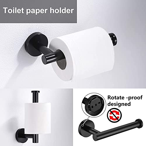 Bathroom Hardware Set, Matte Black Stainless Steel Bathroom Accessories Set, 16Inch Bath Towel Bars, Wall Mounted Towel Rack Ring, Toilet Paper Towel, Robe Towel Hook, Strong Adhesion No Trace, 8 Pcs #TOP5